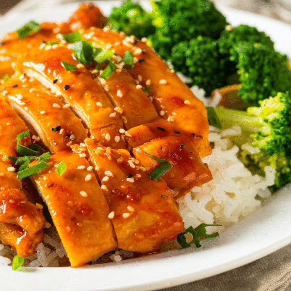 Chicken, vegetables, rice & teriyaki sauce