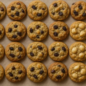 Assorted cookies with chocolate chips, macadamia nuts and raisins