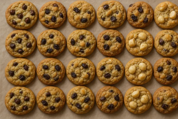 Assorted cookies with chocolate chips, macadamia nuts and raisins
